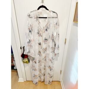 Vintage Sheer Floral Chiffon Caftan / Duster Size L